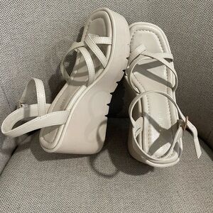 Women's White Strappy Wedge Sandals